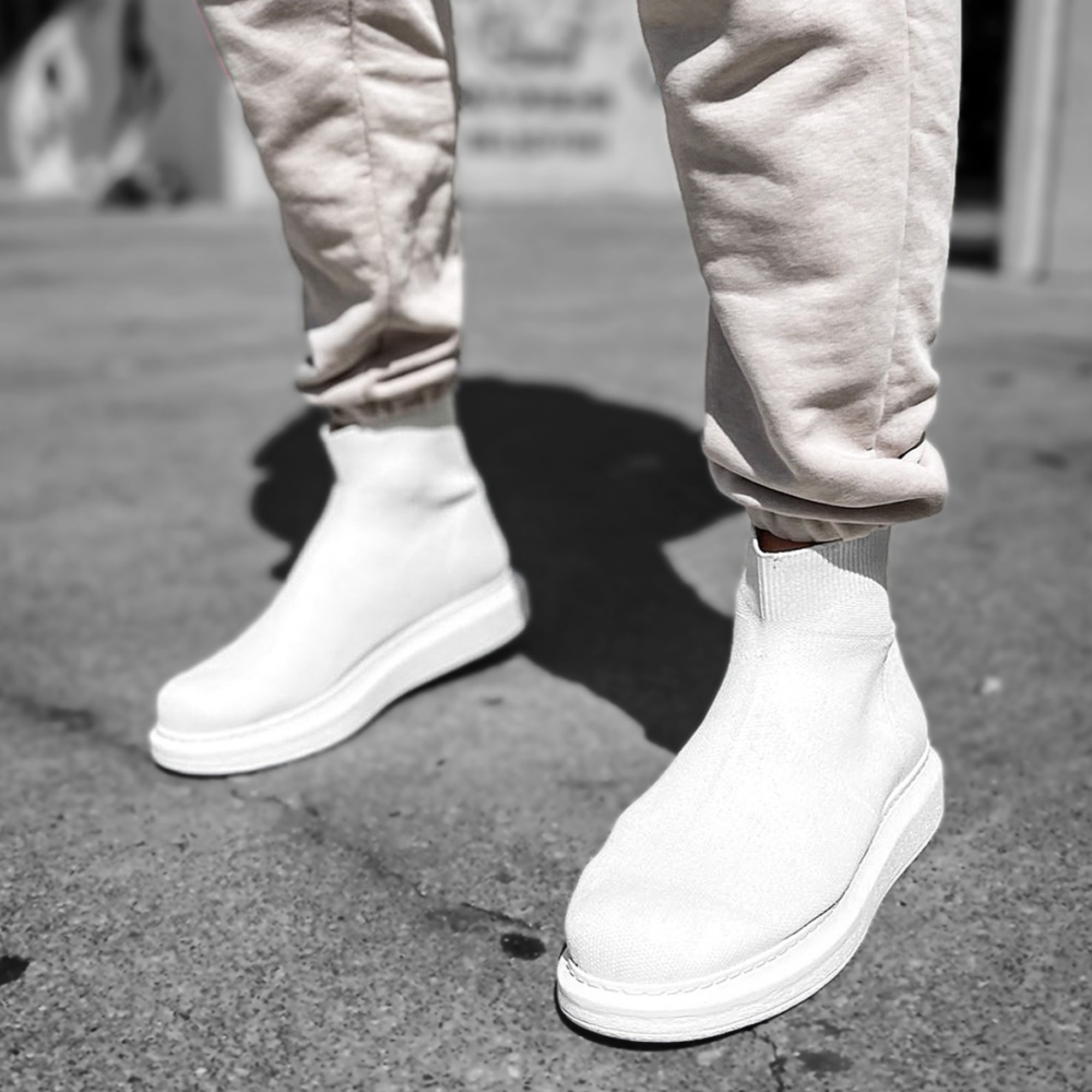 White Marble Men's High Top Shoes